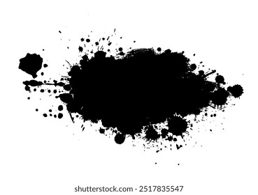 Textura de Pintura Splatter . Mancha de tinta preta. Coloque a ilustração Sobre qualquer objeto para criar efeito Grungy . desenhado à mão. Não AI, Vetor.