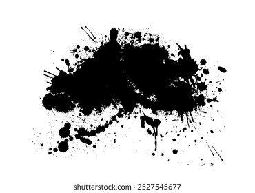 Splatter Paint Texture . Black Spray Blot of Ink. Place illustration Over any Object to Create Grungy Effect . hand drawn. Not AI, Vector.