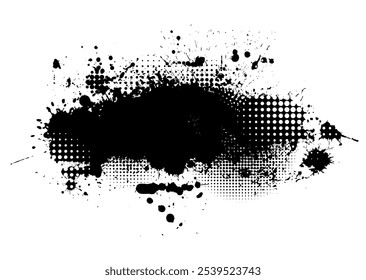 Splatter Paint Texture . Black Spray Blot of Ink. Place illustration Over any Object to Create Grungy Effect . hand drawn. Not AI, Vector.
