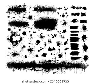 Splatter Paint Texture . Black Spray Blot of Ink. Place illustration Over any Object to Create Grungy Effect . hand drawn. Not AI, Vector.