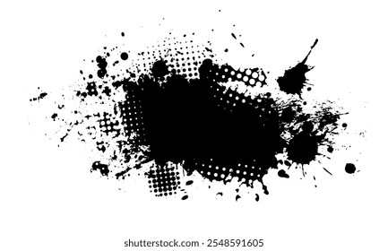 Splatter Paint Texture . Black Spray Blot of Ink. Place illustration Over any Object to Create Grungy Effect . hand drawn. Not AI, Vector.