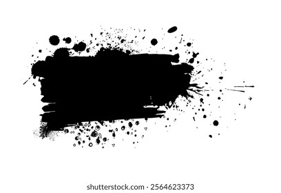 Splatter Paint Texture . Black Spray Blot of Ink. Place illustration Over any Object to Create Grungy Effect . hand drawn. Not AI, Vector.