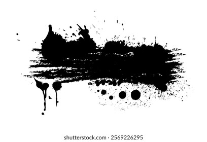 Splatter Paint Texture . Black Spray Blot of Ink. Place illustration Over any Object to Create Grungy Effect . hand drawn. Not AI, Vector.