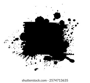 Splatter Paint Texture . Black Spray Blot of Ink. Place illustration Over any Object to Create Grungy Effect . hand drawn. Not AI, Vector.