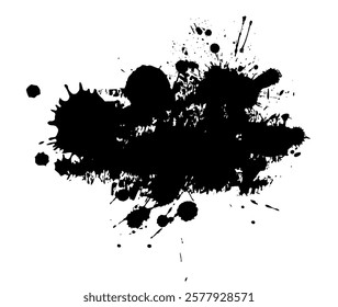 Splatter Paint Texture . Black Spray Blot of Ink. Place illustration Over any Object to Create Grungy Effect . hand drawn. Not AI, Vector