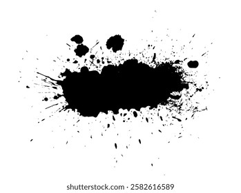 Splatter Paint Texture . Black Spray Blot of Ink. Place illustration Over any Object to Create Grungy Effect . hand drawn. Not AI, Vector.