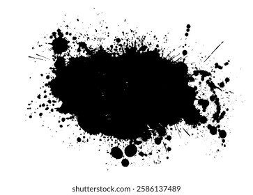 Splatter Paint Texture . Black Spray Blot of Ink. Place illustration Over any Object to Create Grungy Effect . hand drawn. Not AI, Vector.