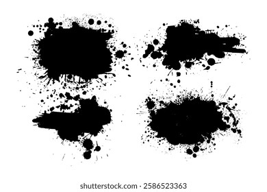 Splatter Paint Texture . Black Spray Blot of Ink. Place illustration Over any Object to Create Grungy Effect . hand drawn. Not AI, Vector.