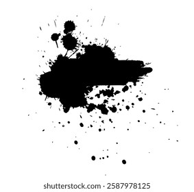 Splatter Paint Texture . Black Spray Blot of Ink. Place illustration Over any Object to Create Grungy Effect . hand drawn. Not AI, Vector.