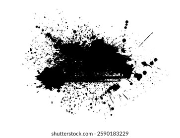 Splatter Paint Texture . Black Spray Blot of Ink. Place illustration Over any Object to Create Grungy Effect . hand drawn. Not AI, Vector.