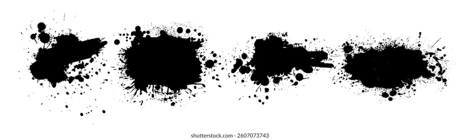 Splatter Paint Texture . Black Spray Blot of Ink. Place illustration Over any Object to Create Grungy Effect . hand drawn. Not AI, Vector.