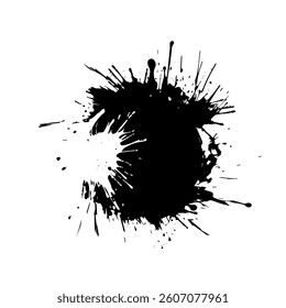 Splatter Paint Texture . Black Spray Blot of Ink. Place illustration Over any Object to Create Grungy Effect . hand drawn. Not AI, Vector.