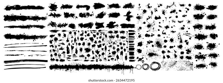 Splatter Paint Texture . Black Spray Blot of Ink. Place illustration Over any Object to Create Grungy Effect . hand drawn. Not AI, Vector.