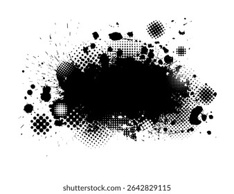 Splatter Verftextuur. Black Spray Blot of Ink. Illustratie over een object plaatsen om Grungy-effect te maken. met de hand getekend. Niet AI, Vector.