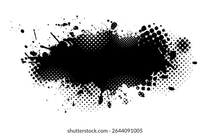 Splatter Verftextuur. Black Spray Blot of Ink. Illustratie over een object plaatsen om Grungy-effect te maken. met de hand getekend. Niet AI, Vector.