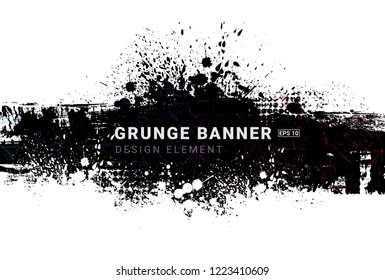 Splatter Paint Texture . Distress Grunge background . Scratch, Grain, Noise rectangle stamp . Black Spray Blot of Ink.Place illustration Over any Object to Create Grungy Effect .abstract vector.