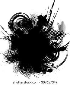 Splatter Paint Texture . Distress rough background . Scratch, Grain, Noise rectangle stamp . Black Spray Blot of Ink.Place illustration Over any Object to Create grunge Effect .abstract vector.