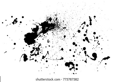 Splatter Paint Texture . Distress rough background . Black Spray Blot of Ink. Abstract vector. Hand drawn.