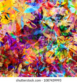 Splatter seamless texture with stylized petals. Colorful pattern. Abstract vector background for web page, banners backdrop, fabric, home decor, wrapping