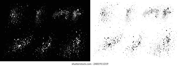 Splatter set of grunge paint black and white brush stroke vector illustration background design. Abstract texture background set