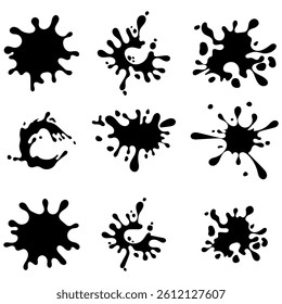 Splatter set splash fluid liquid paint effect urban blobs abstract shapes element graphics