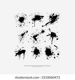 Splatter silhouette Vector asset en formato EPS10. Diseño dinámico y de alto impacto con Formas irregulares inspiradas en el grunge. Perfecto para el arte urbano, callejero, temáticas y fondos de terror. Ideal para el arte digital.