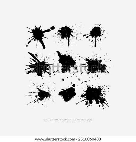 Splatter silhouette vector asset in EPS10 format. Dynamic, high-impact design with irregular, grunge-inspired shapes.Perfect for urban,street art, horror themes and backgrounds. Ideal for digital art.