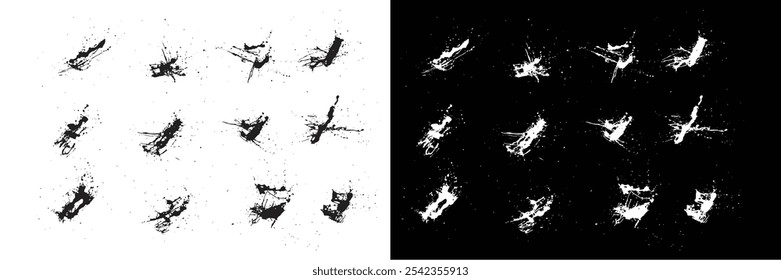 Splatter splash set of grunge texture black and white paintbrush background
