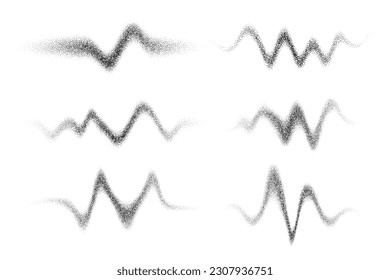 Splatter spray splashes on white background. Grunge abstract ink wavy drop. Grainy noise shadows set. Vector shapes with sand effect.