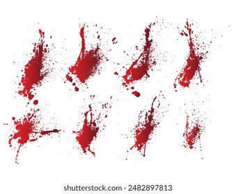 Splatter texture scary paint red blood splashes vector illustration background set