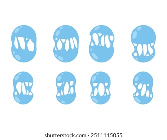 Splatter of water blob. Flowing splash of fluid and drip. Melt circle drop. Liquid shape of paint or stain. Simple sticker border. Blue flow leak