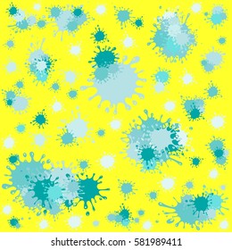 Splattered abstract background, seamless repeat pattern. Emerald blots isolated on a yellow background. Vector illustration