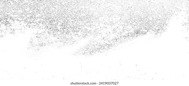 Textura de grano salpicado. Sucio fondo de ruido de soplo. Sobreposición texturada de medio tono con puntos. Papel de pared angustiado con arena. Fondo de puntos negros dispersos para afiches, pancartas, overlay. Vector