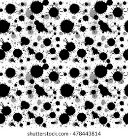 Splattered ink blot grunge vector seamless texture. Gray and black splatter brush illustration