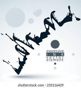 Splattered monochrome web design element, art ink blob, paintbrush drawing. Smudge graffiti background.