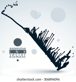 Splattered monochrome web design element, art ink blob, paintbrush drawing. Smudge graffiti background.