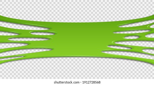 Splattered Slime. Green Sticky Texture On Transparent Background. Vibrant Goo, Stretched Elastic Substance. Spooky Mucus Template, Toxic Adhesive Smudge With Copy Space. Vector Creepy Jelly Mockup