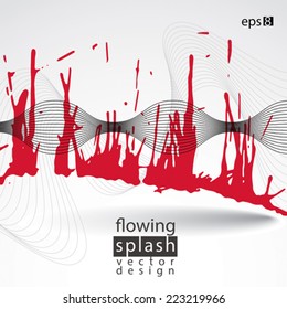 Splattered web design element, art ink blob, bright paintbrush drawing with flowing lines. Light smudge graffiti background.