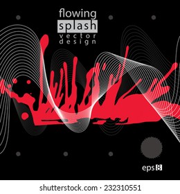 Splattered web design element, art ink blob, bright paintbrush drawing with flowing lines. Contrast smudge graffiti background.