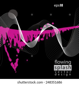 Splattered web design element, art ink blob, bright paintbrush drawing with flowing lines. Contrast smudge graffiti background.