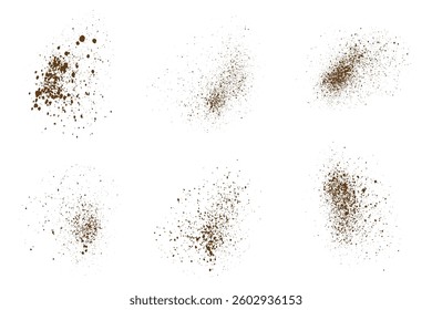 Splatter-isolated flying cocoa powder or chocolate dust particles vector background collection