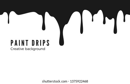 Splatters and Dripping. Black ink drips. Seamless Dripping Paint Texture. Vector illustration isolated on white background