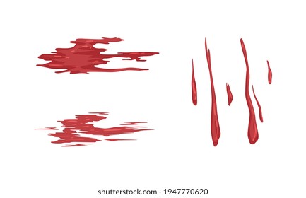 Plantas y gotas de pinturas de tinta roja, imagen vectorial de manchas de sangre