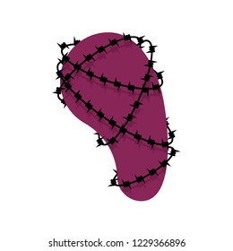 Spleen and barbed wire. Sick Internal organs Human anatomy. Metaphor of problems and reduced health. pain medical health care concept 