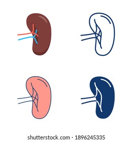 Spleen icon set in flat and line style. Human internal organ symbol. Vector illustration.