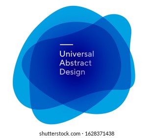 Splendid bright flowy elements. Universal irregular forms, liquid shapes, curvy lines. Overlapping blue and indigo backdrop with white text. Template for logo, flyer or slide. Vector illustration.