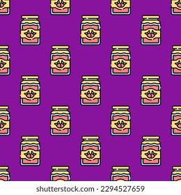 Splendid square tile adorned with a captivating food artwork. Seamless pattern with jam on medium turquoise background. Design for websites to make them look professional and organized.