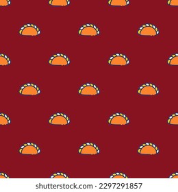 Splendid square tile adorned with a captivating food artwork. Seamless pattern with pastry on ruby red background. Design for a Passover seder plate.
