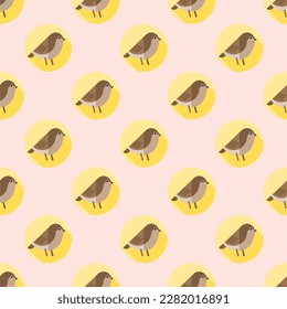 Splendid square tile showcasing a whimsical animal engraving. Seamless pattern with sparrow on dim gray background. Design for a set of posters with animal icons.