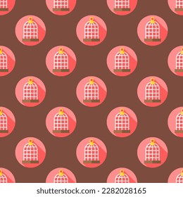 Splendid square tile showcasing a whimsical animal engraving. Seamless pattern with cage on coffee background. Design for a set of posters with animal illustrations.
